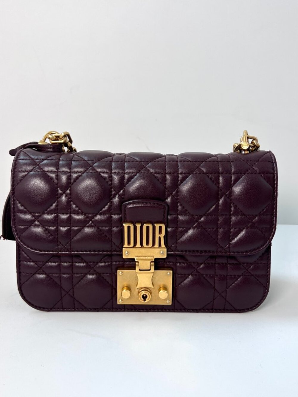 Dior Addict Burgundy Calfskin Cannage Flap Chain Crossbody Bag